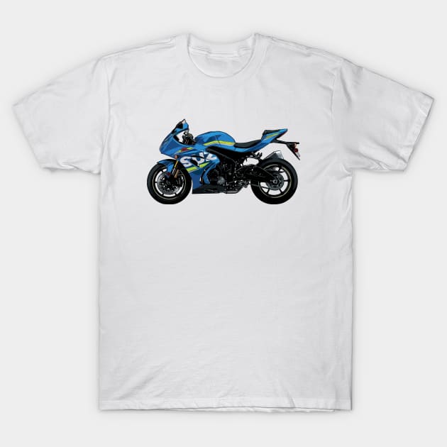 Blue GSX R1000 Side View Illustration T-Shirt by KAM Std